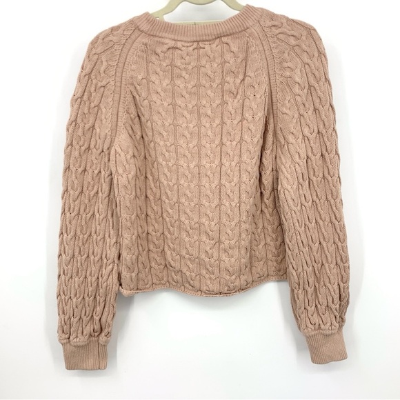 J Crew Women Size Medium Sweater Mauve Brown Cable Knit Crewneck Relaxed Fit Top - Picture 6 of 9